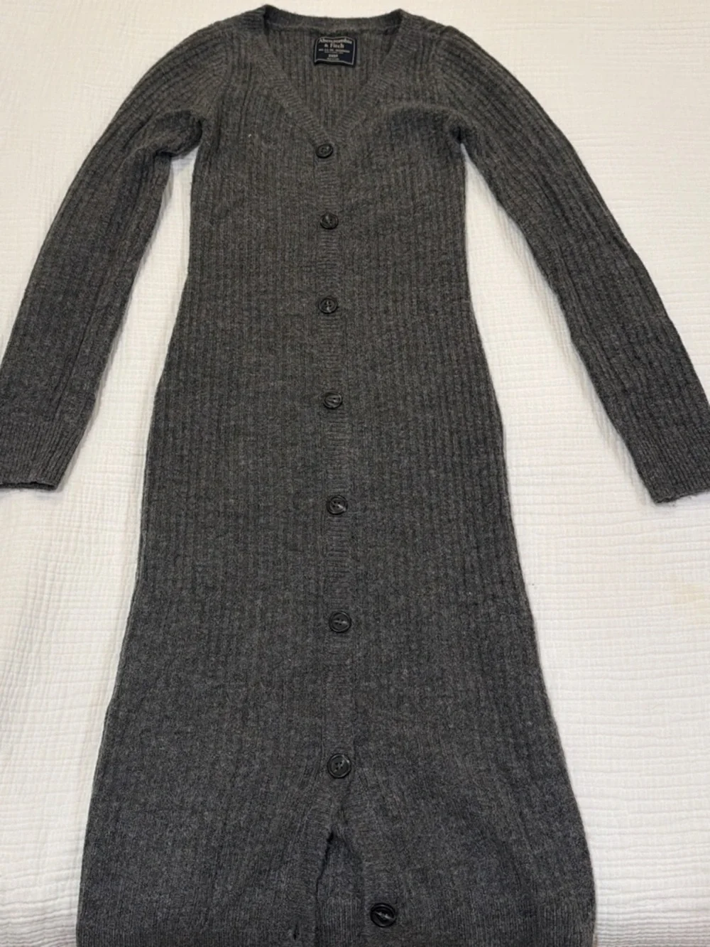 Abercrombie & Fitch Charcoal Ribbed Button-Front Long Sleeve Dress